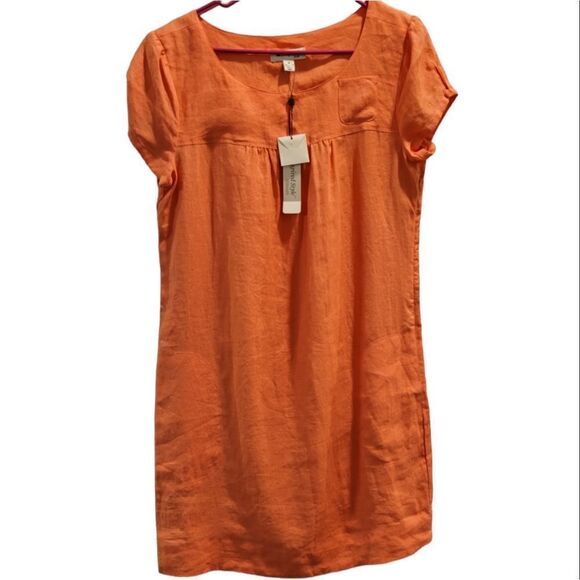 SPANNER Cap Sleeve Linen Dress Orange Coral Size 4 NWT - Picture 1 of 7